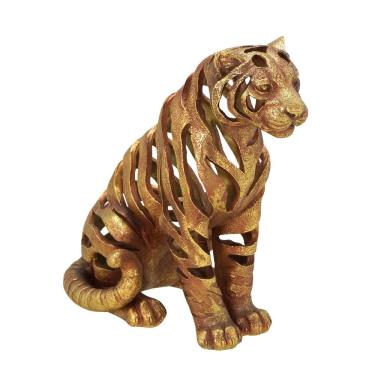 Imagem de Escultura Decorativa Tigre Sentado em Resina Dourada 28cm 16979-PL