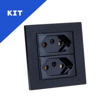 Imagem de Kit Espelho Duplo Reto com 2 Tomadas 10A Cada Preto - CONNECT CAIXA TO