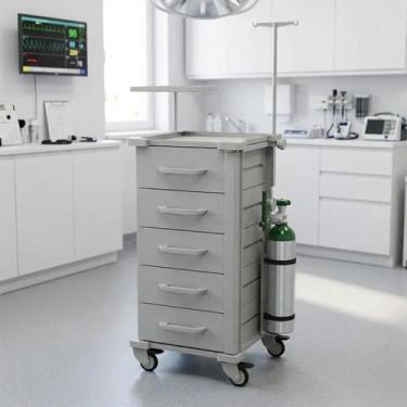 Imagem de Carrinho de Emergência Hospitalar Mad.U EXTRA 385 5 Gavetas Rodas Alta