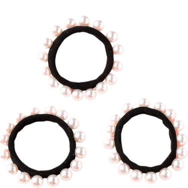 Imagem de Kit Ligas Elásticos de Cabelo Pérola Artificial Preto (3 Peças) - ACBe