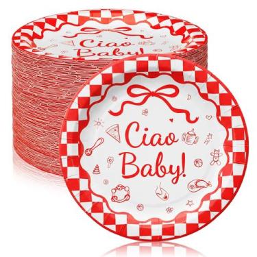 Imagem de Pratos de papel LemonRoad 7" xadrez vermelho chá de bebê 100 un.