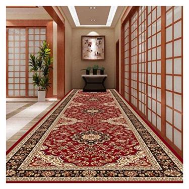 Imagem de Tapete corredor vermelho para corredor, tapete oriental tradicional grande tapetes para sala de estar, corredor floral marrom tapete antiderrapante (tamanho : 90 x 150 cm (3 x 5 pés) )