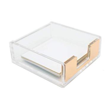 Imagem de Suporte de bloco de notas autoadesivo de cobre transparente, acrílico, dourado, para anotações, 8,9 x 8,3 cm, para organizador de mesa de escritório, casa, escola