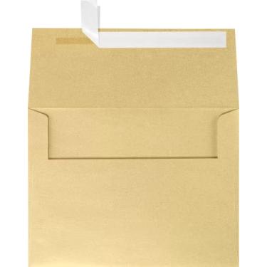 Imagem de Envelopes de convite LUXPaper A6 para 4 5/8 x 6 1/4 cartões em 80 lb. Envelopes metálicos loiros e impressos para convites, com vedação de descascar e pressionar, pacote com 50, tamanho do envelope 4 3/4 x 6 1/2 (ouro)