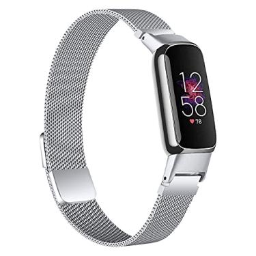 Imagem de OCEBEEC Pulseiras de metal compatíveis com Fitbit Luxe, pulseira de substituição de malha metálica de aço inoxidável para Fitbit Luxe/Edição especial para homens e mulheres (prata)