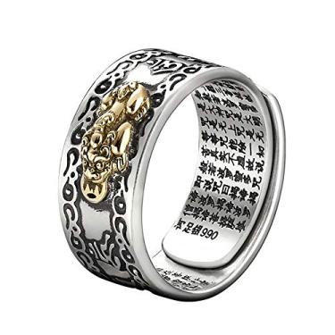 Imagem de Vintage étnico Pi Xiu Dragon Auspicious Clouds Golden Toad Vajra Engrave Budista Textos Padrão Incrustação Ajustável Aberto Anel de dedo para homens e mulheres Joias da sorte