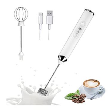Imagem de Batedor de leite portátil elétrico, Iruihoo 3-Rapidez misturador de bebida de ovo com 2 cabeças de aço inoxidável destacáveis fabricante de espuma para ovos de café com leite (Branco)