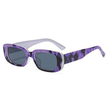 Imagem de Óculos de sol retangulares pequenos femininos para impressão vintage designer quadrado óculos de sol para homens óculos de sol femininos uv400 oculus, preto roxo, um