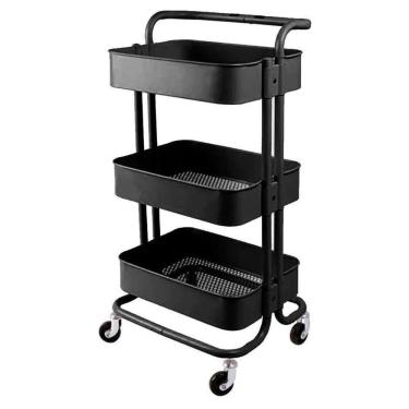 Imagem de Carrinho Organizador Multiuso 3 Prateleiras Preto Em Aço