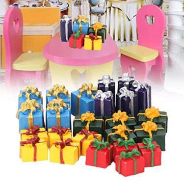 Imagem de resina 5 cores mini enfeites de natal educativos,25 pe?as caixas de presente de natal casa de bonecas, enfeites embrulhados caixas de decora??o para enfeites de ¨¢rvore de natal pendurados, 5 Cai