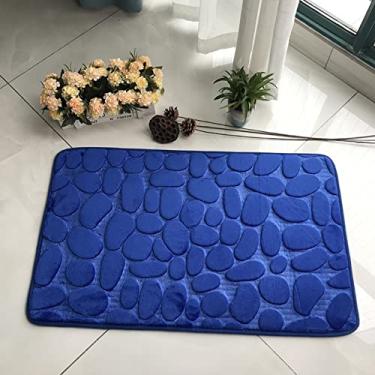 Imagem de SHENGANG Tapete de Banheiro Tapete de Banho Absorvente Tapetes de Pebble Antiderrapante Espuma de Memória Tapete Lavável Tapete de Chuveiro, Azul Escuro, 50x80cm