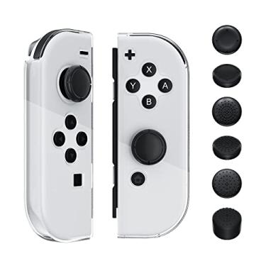 Imagem de RHOTALL Capa transparente de TPU macio compatível com Nintendo Switch OLED Joycon, capa transparente para controle Joycon edição padrão com 6 tampas de polegar