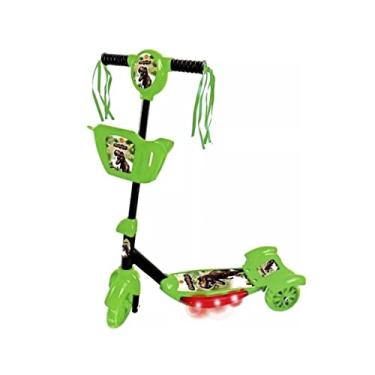 Imagem de Patinete 3 Rodas Infantil Menino Menina Com Led Som e Cesta (Dinossauro)