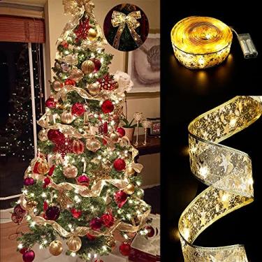 Imagem de GIHOO Decorações de árvore de Natal, cordão de luzes de 9,8 m, 100 luzes LED, fita de f...