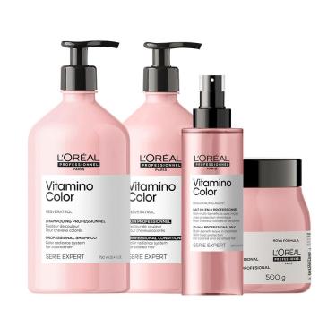 Imagem de Kit L'Oréal Professionnel Serie Expert Vitamino Color - Shampoo e Condicionador e Máscara e Leave-in
