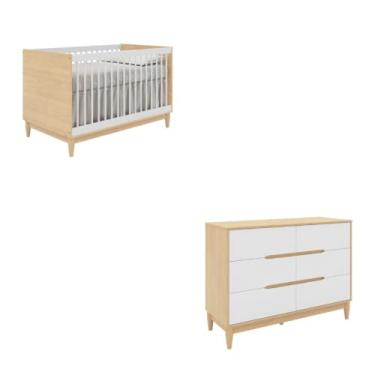 Imagem de Combo berço + Cômoda 6 gavetas branco com carvalho - Quater