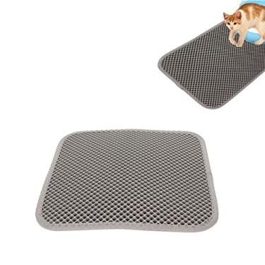 Imagem de Tapete de Areia para Gatos, Tapete de Armadilha de Lixo de EVA de Camada Dupla, Tapete de Armadilha à Prova de Urina à Prova D'água para Caixas de Areia, Limpeza Fácil, Controle de Dispersão, Tapete (Cinza)