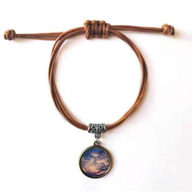 Imagem de DIYthinker Pulseira laranja azul-escuro céu nuvens pulseira couro corda escondida presente joia marrom
