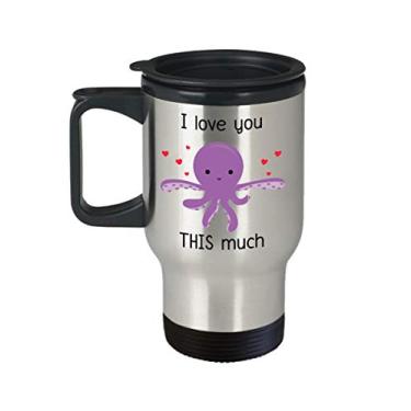 Imagem de Caneca de viagem polvo – I Love You This Much – Copo de chá divertido com isolamento de cacau quente – ideia de de Natal