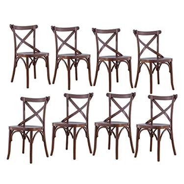 Imagem de Kit 8 Cadeiras para Mesa de Jantar Espanha 39 x 94 Cm Madeira Maciça Tauari Verniz Imbuia - RMI