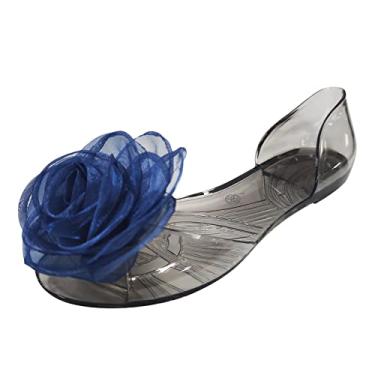 Imagem de Sandália feminina Slide sandália de peixe sandálias planas de geleia boca de verão feminina de baixo (azul, 38)