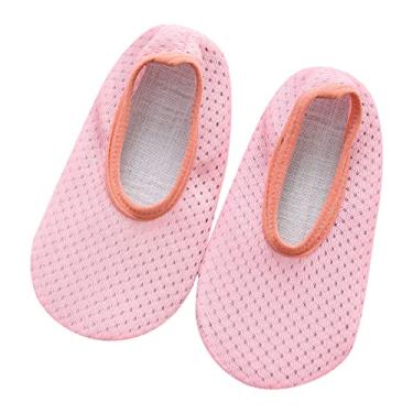 Imagem de Meias infantis para meninos e meninas meias de malha respirável meias de chão meias antiderrapantes sapatos fofos de desenho animado (rosa, P infantil)