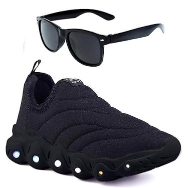 Imagem de Tenis Infantil De Led Calce Facil Elastico Meninos Masculino + Oculos Cor:Preto;Tamanho:25