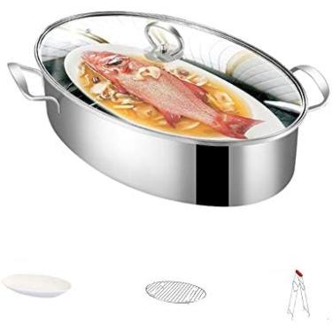 Imagem de Vaporizador De Peixe Em Aço Inoxidável, Panelas Ovais Multiuso Para Assar, Panela Para Macarrão/Tanela, Com Grelha, Para Cozinhar Peixe No Vapor, Sopa Fervente, Peru Assado,Concord12
