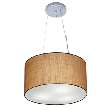 Imagem de Lustre Pendente Cilíndrico Cúpula Tecido 40x21 cm, Vivare Iluminação, Pendente4009 LP, Palha, Médio