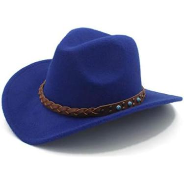 Imagem de Chapéus De Cowboy De Feltro Chapéu De Cowboy Ocidental Para Criança Aba Larga Trançado De Cowgirl Pulseira De Couro,Azul,Um Tamanho,YUYANAIAI