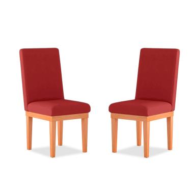 Imagem de Kit 02 Cadeiras Estofada Alice Para Mesa de Jantar Suede Vermelho - Madeira Prima Deccor