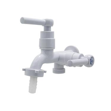 Imagem de Torneira Tanque Jardim Máquina Branca Duas Saídas 1/4V Abs