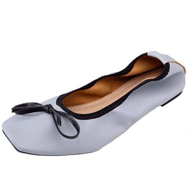 Imagem de XINXINIO Mocassins macios para mulher com laços bonitos e ponta quadrada, Azul 2, 47 EU