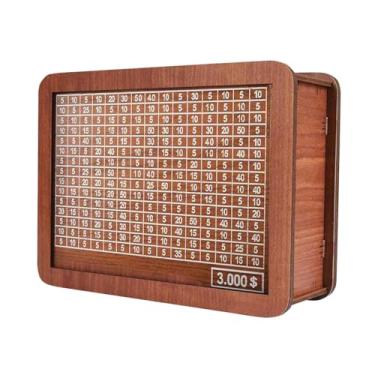 Imagem de ＫＬＫＣＭＳ Caixa de dinheiro com contador, recipiente para economizar dinheiro, cofrinho de madeira vintage com alvo de dinheiro, 3.000 dólares