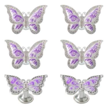 Imagem de Puxadores de 6 peças Borboleta de metal Decorativo Armário Gaveta Cupboard Móveis Porta Orifícios Únicos Puxadores, Contemporâneo, Purple