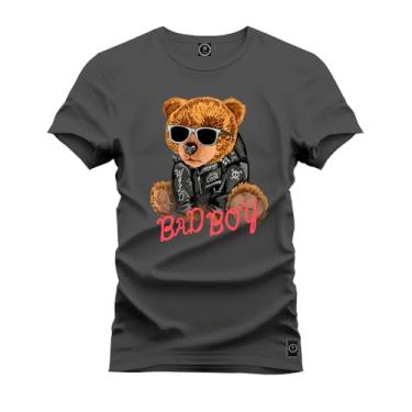 Imagem de Camiseta Plus Size Premium Malha Confortável Estampada Urso Snorcs Grafite G4