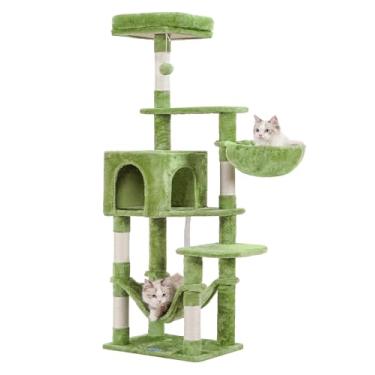 Imagem de Hey-brother Árvore para gatos com rede grande, torre de gato de vários níveis para gatos internos, condomínio para gatos com postes de arranhão cobertos de sisal e poleiro superior, verde MPJ050GR