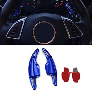 Imagem de MICROCK Extensões de câmbio de volante para Chevrolet Camaro 2016-2024, para Chevy C7 Corvette 2014-2019, azul alumínio