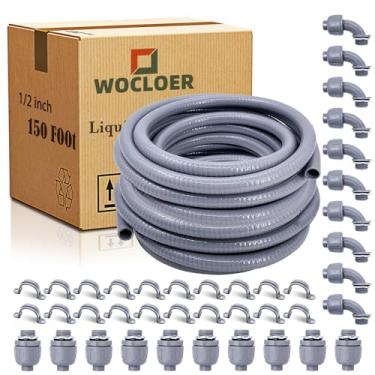 Imagem de Wocloer Kit de conduíte e conector de 1/5.1 cm, 150 pés, conduíte elétrico flexível não metálico, com 10 acessórios retos e 10 ângulos e alça de tubulação