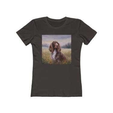 Imagem de Camiseta feminina de algodão fiado em anel Field Spaniel, Chocolate escuro sólido, M