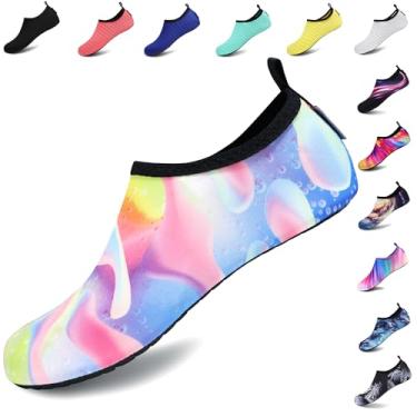 Imagem de VIFUUR Meias aquáticas esportivas sem sapatos de secagem rápida Aqua Yoga sem cadarço para homens e mulheres, Colorful Ripple, 11-12 Women/9.5-10.5 Men