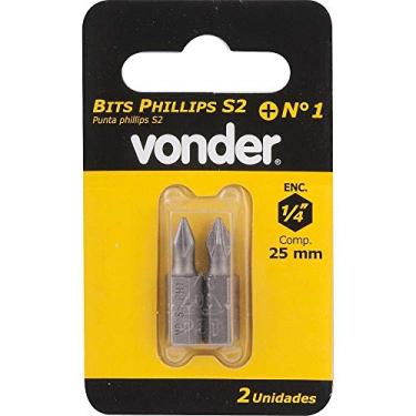 Imagem de Jogo de Bits/Ponteira Phillips S2, Encaixe 1/4", Nº 2, 1/4" x 25 mm, com 2 Peças, Vonder VDO690