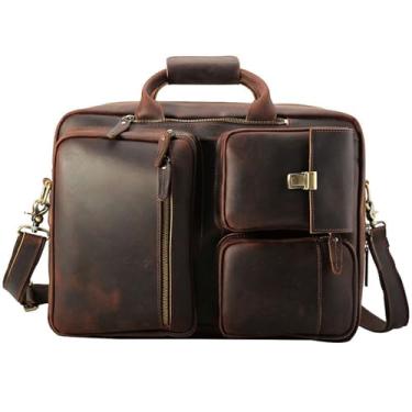 Imagem de Bolsa mensageiro masculina de couro genuíno de 15,6 polegadas para laptop bolsa de ombro grande bolsa de ombro bolsa de computador universitária, a