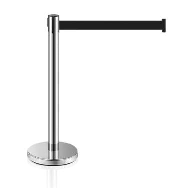 Imagem de MICHELANGELO Kit Pedestal Organizador Separador de Fila Cromado com Fita Retrátil Preta 2 Metros de Comprimento (4)