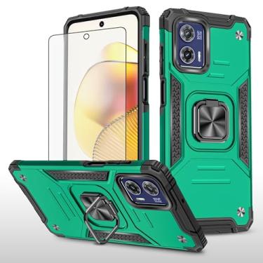 Imagem de Asuwish Capa de telefone para Motorola Moto G73 5G com protetor de tela de vidro temperado e suporte de anel suporte fino híbrido protetor móvel acessórios de celular de corpo inteiro G 73 73G