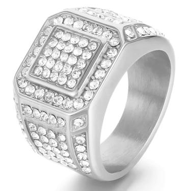 Imagem de Anel Masculino Pedra Cravejado Hunter Zircônia Aço Inox Luxo