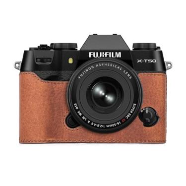 Imagem de MUZIRI KINOKOO Capa Fuji XT50, meia capa protetora de couro genuíno compatível com câmera Fuji X-T50 Fuji XT50 - com abertura inferior e design de mão - marrom