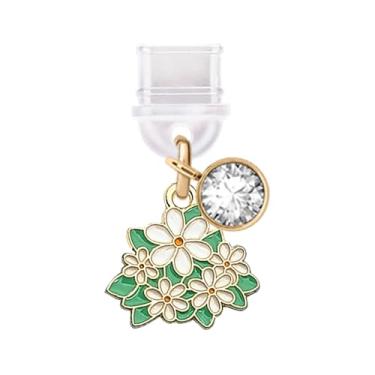 Imagem de ELISE & FONDA TP335 Tipo-C porta de carregamento USB plugue antipoeira pequeno jasmim flor charme celular para Samsung/Huawei/OnePlus/Xiaomi/oppo telefones Android (verde), approx.2 cm (L) x 0.2 cm