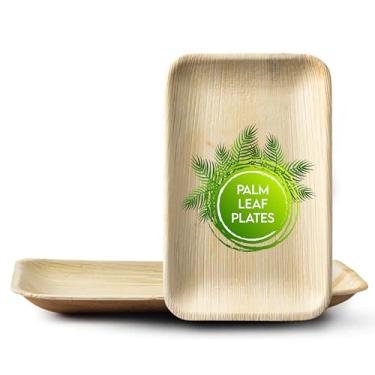 Imagem de Concession Essentials Pratos de folha de palmeira (25 unidades) – louça descartável, pratos compostáveis e biodegradáveis (pratos retangulares de 23 x 15 cm)