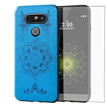 Imagem de Asuwish Capa compatível com LG G5 e protetor de tela de vidro temperado fino fino macio TPU flor couro resistente filme móvel borracha acessórios para celular capa para celular para LGG5 SE LG5 G 5 5G